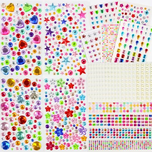 6059PCS Gem Stickers, Self Adhesive Stick on Gems for Crafting, Sticky Gems Glitter Gemstones Rhinestones for Clothes Nail Hair DIY Craft