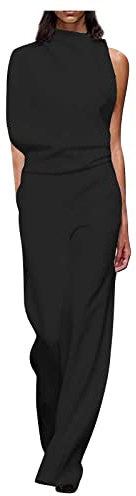 ZRYAZQ Jumpsuit Damen Sommer Lang Weites Bein Overall Damen Sommer Elegant Festlich One Shoulder Jumpsuits Leicht Cut Out Romper Lang Öffnung Hinten Playsuit Einfarbig Kuschelig Hosenanzug One Piece