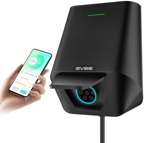 WISSENERGY 7.4kW Smart EV Home Wall Charger for Type 2 Electric Vehicle, Single Phase EV charger with App Control, Bluetooth Connection | Level 2 Charger | Type 1, Type 2, IP66, 1-metre Cable