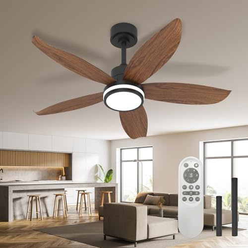 Leise Deckenventilator Mit Beleuchtung,106cm Deckenlampe Mit Ventilator,LED 48W Dimmbar Lampe Mit Ventilator,5 Flügeln,6 Geschwindigkeiten,Reversibler,Timer Schlafzimmer, Wohnzimmer,Walnussfarben