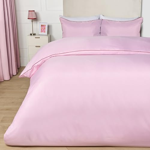 OHS Double Duvet Set, Birthday Gifts for Women Super Soft Microfibre Piped Edge Duvet Cover Double Luxurious Comfy Warm Cosy Bedding Set with Pillowcases, Pink/Red