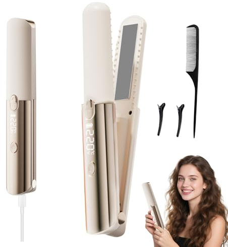 3 in 1 Cordless Hair Straighteners Curler,Mini Flat Iron Curling Wand with 5000mAh Long-Lasting Battery,220°C Max,Portable Hair Straightener with 7 Temp-Levels,Rechargeable Travel Straightener