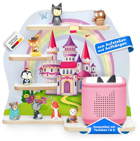 stadtecken Holzregal passend für Toniebox 2 I Geeignet für ca. 30 Tonies I Perfekte Aufbewahrung im Kinderzimmer I Regal zum Aufstellen oder Aufhängen (Märchenschloss, Mit Schmalen Boden)