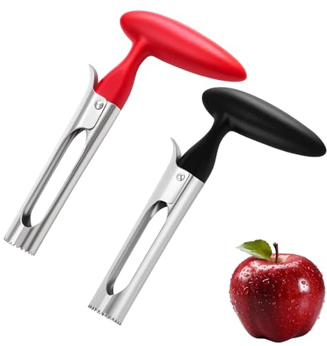 2 Stück Apfelentkerner Set, Apfelkernausstecher Edelstahl mit ABS-Griff, Apfelausstecher für Obst und Gemüse, Ideal für Apfelmus, Salate und Snacks, Praktische Küchenhelfer (Rot + Schwarz)
