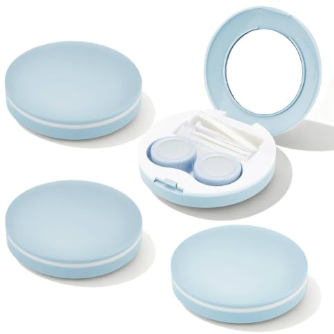 Roucerlin 4 Pieces Flip Top Contact Lens Case Applicator Remover Tool Kit, Eye Contact Case with Mirror & Solution Bottle, Cosmetic Lens Holder Storage Container for Travel Home Office (Blue)