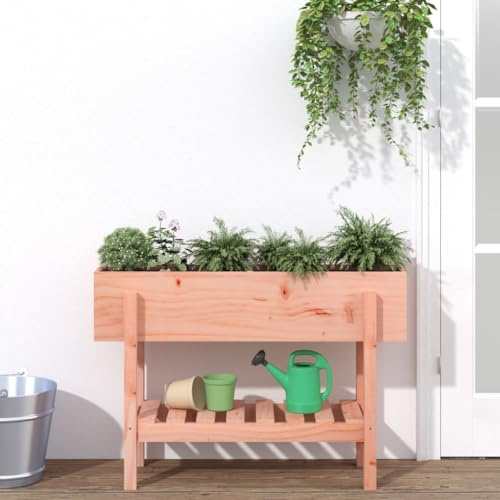 Hochbeet 101x30x69 cm aus massivem Douglasienholz, unbehandelt, mit Ablage, ideal für Garten, Balkon, Terrasse, Pflanzen, Gemüse, Kräuter, Blumen, Gartenarbeit