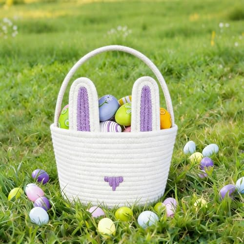 SilverChry Osterkörbchen Mit Henkel,Osterkorb,Osternest Korb,Osterhasen Taschen,Ostertüten Zum Befüllen,Geschenkbeutel, Perfekt Für Ostereiersuchen(Lila B)