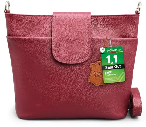 Brise Art ELLIE Damen Umhängetasche Echtleder Handgefertigt Crossbody Bag | [Test SEHR GUT, Note 1.1], Echtes Leder, Schultertasche mit Ledergurt & wahlweise gemustertem Riemen, 6 Fächer, Made in Italy