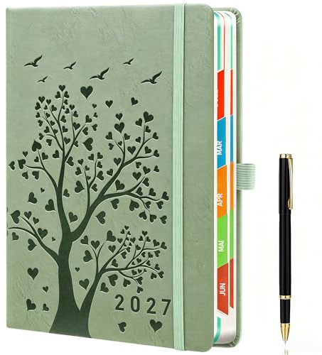 Tagesplaner 2027 A5 Olivgrün – Kalender 2027 täglich 1 Tag pro Seite, Terminplaner 2027 täglich mit Herzbaum Design, Buchkalender & Kalenderbuch 2027, stilvoll & elegant, Hardcover