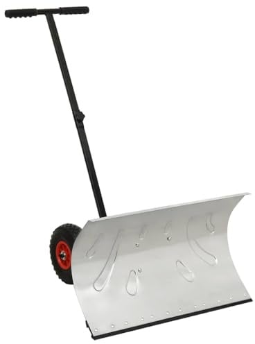 sephironlbb Pala da neve con ruote, in metallo zincato, 74 x 46 cm, 2 ruote riempite ad aria da 25 cm, manico regolabile in 5 posizioni e pala da neve, ergonomica, per giardino, cortile, vialetto