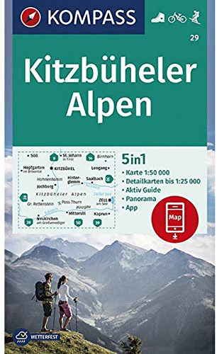 KOMPASS Wanderkarte Kitzbüheler Alpen: 5in1 Wanderkarte 1:50000 mit Aktiv Guide, Detailkarten und Panorama inklusive Karte zur offline Verwendung in ... Skitouren. (KOMPASS-Wanderkarten, Band 29)