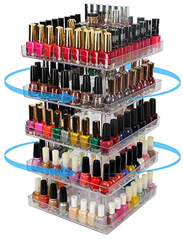 JACKCUBE DESIGN 5 Tier Clear Nail Polish 360 Rotating Display Rack Organizer Stand Makeup Cosmetics Storage Box Carousel Shelf with Acrylic Guard(5tier) – :MK387-5
