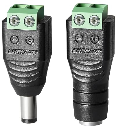 CHANZON 10 pares de conectores de alimentación de 12 V CC, 5,5 mm x 2,1 mm, macho y hembra, enchufe de 24 V para tira de luz LED, cámara de seguridad CCTV, extremos de cable, adaptador de barril
