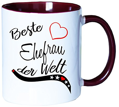 Mister Merchandise Kaffeebecher Tasse Beste Ehefrau der Welt Frau Heirat Ehe Danke Teetasse Becher Weiß-Bordeaux