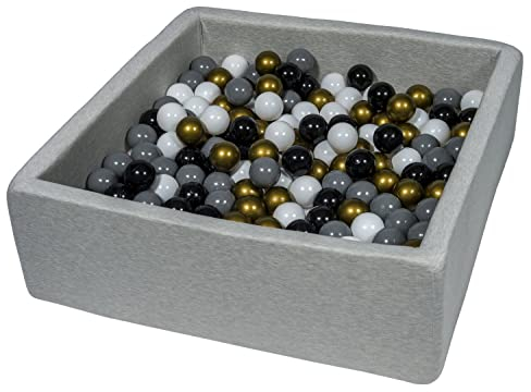 Velinda Bällebad Ballpool Kugelbad Bällchenbad Kinder-Pool mit 200 Bällen/90x90cm (Farbe der Bälle: schwarz, weiß, goldfarben, grau)