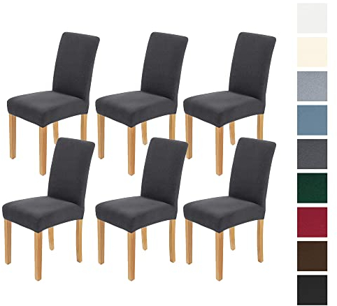 AngLink Stuhlhussen 6 Stück, Stuhlhusse Stretch Grau, Elastischer Stuhlbezug Stretch Abnehmbare Waschbar Stuhlbezug Langlebig Universal, für Esszimmer, Hotel, Bankett, Hochzeit, Partys Deko