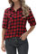 Jhsnjnr Chemise décontractée à carreaux à manches longues pour femme, Rouge, S
