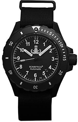 BOMBFROG Herren Taucheruhr BT25 NATO Black Edition | Automatik Tritium 500 m | EOD