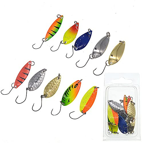Single Hook Spinner Baits for Pike, 10 Pieces Fishing Lures Fishing Spoons, Metal Jig Lures, Fishing Lures Jig Head, Trout Fishing Tackle Kit, for Outdoor Fishing, Entertament and Relaxing