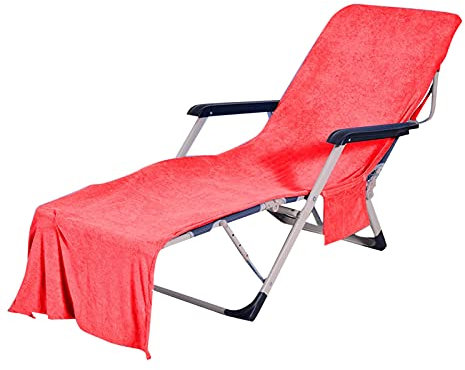 keephen Beach Towel Chair Cover Lounger Mate Beach Towel for Holiday Garden Lounge Foldable With Side Pockets