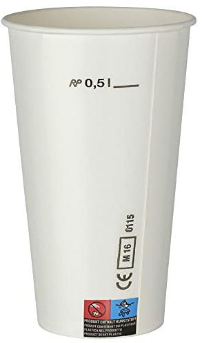 FALAMBI 1000 Stk. Kaltgetränkebecher Pappbecher weiß mit CE Eichstrich 500 ml Einwegbecher konisch Klassiker für Heiß- und Kaltgetränke Zuhause