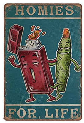 Dreacoss Weed Homies for Life Blechschilder, Weed Smoking Print, Weed And Lighter Stoner Geschenk Retro Lustiges Metallschild Vintage Poster Wandkunst für Küche Garten Home Decor Blechschild, 20x30cm