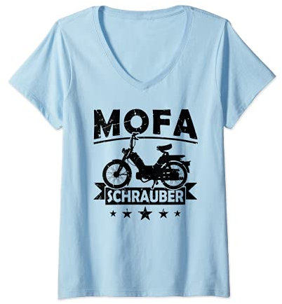 Damen Mofa Schrauber Moped Mofafahrer Mofa Roller Zweitakt 25 km/h T-Shirt mit V-Ausschnitt