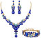Ever Faith Wedding Jewellery Set for Women, Sparkly Rhinestone Crystal Vintage Floral Teardrop Brides Bridal Necklace Earrings Bracelet Sets Prom Party Costume Jewelry 3 Pcs Blue Gold-Tone