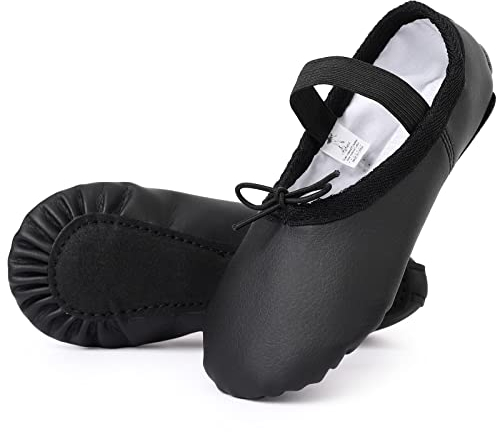 Kefiyis Ballet Shoes for Girls Leather Dance Shoes Full Sole Ballet Flats Ballet Slippers for Kids Toddler Women Adults(Black 5.5 Adult)
