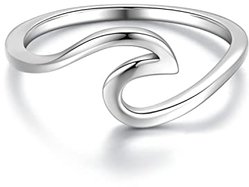 WAVE Ring aus 925 Sterling Silber | Damenring Nickelfrei & Anlaufgeschützt mit Welle | Ringe Minimalistisch Meereswelle Schmal Wellenring (56, Silber)