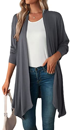 Famulily Ladies Draped Front Open Cardigans Casual Long Sleeve Lightweight Autumn Cardigan Sweaters Duster Dark Gray XL