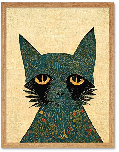 Doppelganger33 LTD William Morris Style Floral Blue Cat Art Print Framed Poster Wall Decor 12x16 inch