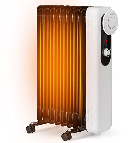 COSTWAY 2000W Ölradiator 9 Rippen Heizkörper 5-35℃, elektrische Heizung 3 Heizstufen mobil mit Räder, Überhitzungsschutz Weiß