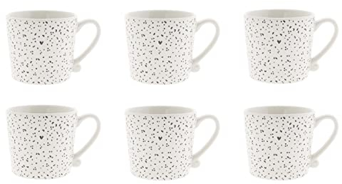 Bastion Collections 6er Set Tassen Little DOTS weiß mit schwarzen Punkten 220ml