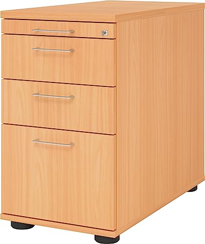 bümö Schreibtisch Schrank Büro mit Hängeregister für Hängeordner, Schubladenschrank Holz in Buche, Container mit Schubladen & Hängeregistratur - Schreibtisch Kommode mit Bügelgriffe