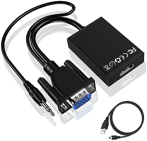 Mueuton VGA auf HDMI Adapter, 1080P Video und Audio, 2-in-1, Plug and Play, für PC, Laptop, Monitor, Fernseher, Projektor
