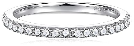 Yaresul 0,375Karat Moissanite Ring Silber 925 Damen 1,8mm Schmaler Vorsteckring Ring Halb-Ewigkeit Ring Eheringe für Frauen, D Farbe VVS1, Rundschliff, Größe 49.3(15.7)