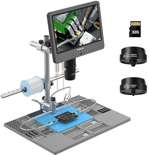LM249MS Plus HDMI Digitales Mikroskop 10,1 Zoll 3 Linsen 2000X Lötmikroskop-Station für Elektronik-Reparatur mit 33 cm Galgenarm, Lötmatte helfende Hände, UHD 2160P Video, 32 GB