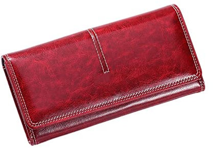 NEWNAN Damen-Geldbörse aus Leder, Lange Geldbörse, Handtaschen, Damen-Geldbörse, Kartenhalter (Farbe: Rot, Größe: 9,5 x 19 cm)