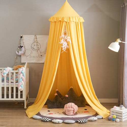 Xisnuient Betthimmel-Baldachin Kinderzimmer -Kinderbett Oder Kuschelecke Orange Mit Rüschen-Babyzimmer Himmelstange Deko-Babybett Canopy Deko-Geschenk Für Mädchen Jungen Kinder Orange (Orange)