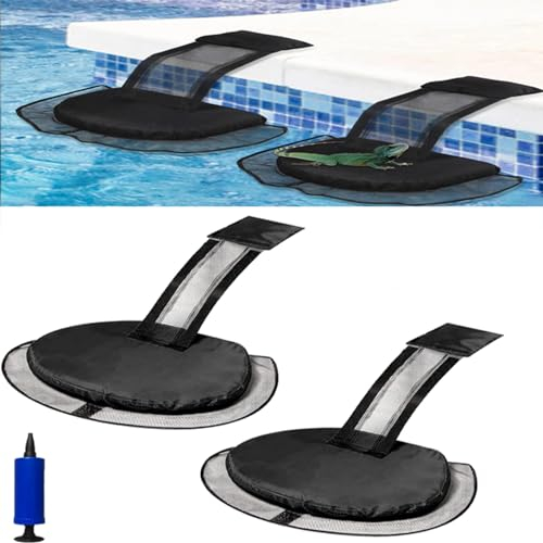 Tierrettende Fluchtrampe für Pool, 2 Stück Schwimmende Rampe Rettungen, Schwimmbadzubehör, Pool-Kritter-Rampe, Schwimmende Rampe Geräte mit 1 Aufblasbarem Zylinder,Schwarz