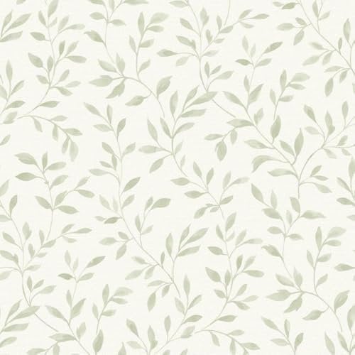 Narine Sage Green Wallpaper - Floral Leaves Trail Botanical Naturistic - Textured Paste The Wall Vinyl