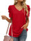 Aokosor Ladies T Shirts Womens V Neck Tops Gigot Sleeve Summer Casual Tee Red Size 22-24