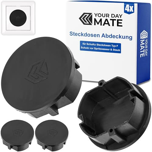 Steckdosen Abdeckung, 4 Stück, in Schwarz, Steckdosenschutz vor Staub, Spritzwasser, für SchuKo Steckdosen Typ F, Deckel für Steckdosenleiste, Mehrfachsteckdosen, Kabeltrommel, Küche, Werkstatt, Hotel