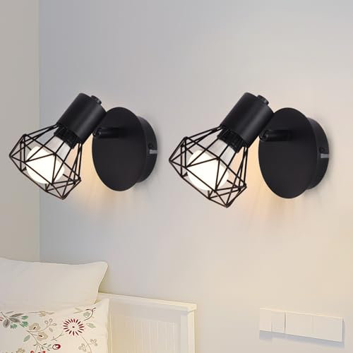 Glitzerlife Wandleuchte Innen Wandstrahler Schwarz Modern - 2ER Wandlampe 1 Flammig Wandspot GU10 Schwenkbar 350° Wandbeleuchtung Wand Lampen Stoffschrim Metall für flur Küche MAX.40W