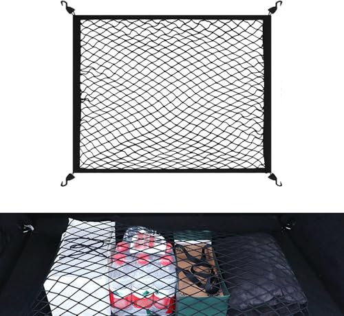 ROEOWENE Rete Bagagliaio Portaoggetti per Auto Elastico 80x60cm Universale Portabagagli Organizer Rete Portaoggetti Auto con 4 Ganci Reti Fisso Bagagli Rete da Carico Altamente per SUV,Truck,Camion