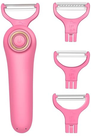 3-in-1 Electric Peeler | Auto Blade for Fruits/Vegetables | 3 Interchangeable Blades | USB Charging,Battery Capacity 1500 mAh | Kitchen, Travel, Camping (PL907-PINK)