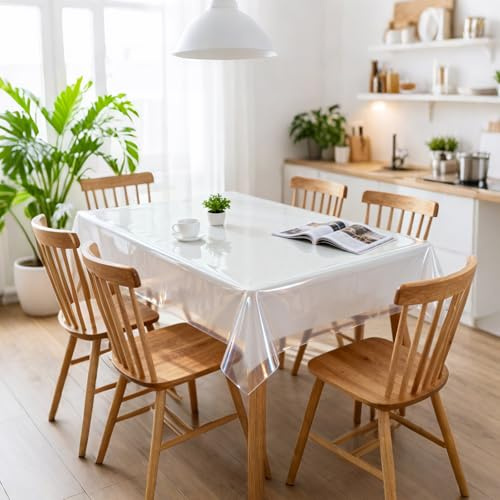 Kuvarix Tischdecke Transparent, 140x180 cm Tischfolie Durchsichtig, Wasserdicht PVC Folie Fettdicht Tischschutzfolie, 0,13mm Stärke Durchsichtige Tischdecke, Abwaschbare Schutzfolie