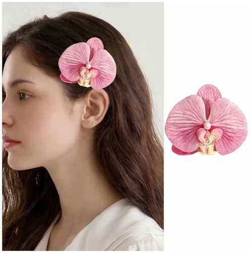 Enautoabs Böhmische Orchidee Blume Haarspange Schmetterling Orchidee Haarspange Rosa Orchideen Blume Haarspange Hawaiianischen Tropischen Phalaenopsis Haarnadel Zubehör Für Urlaub Strand Party(rosa)