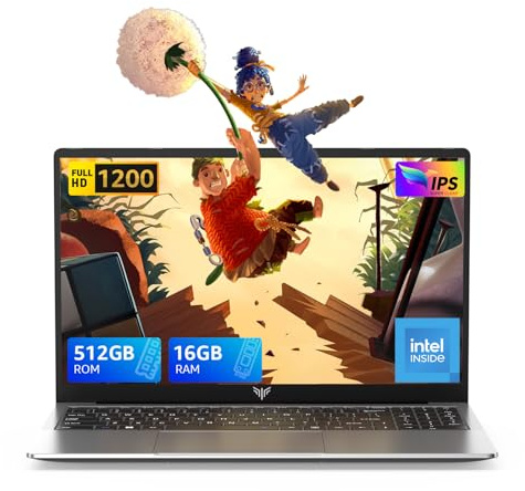 Tivique 2026 - Computer portatile 16 pollici FHD - Processore Quad-Core N95 (12a generazione, fino a 3,6 GHz) - 16 GB di RAM DDR4, SSD M.2 da 512 GB - WiFi 5,HDMI,USB 3.2, BT 5.2 - FHD 16:9 (1200p)
